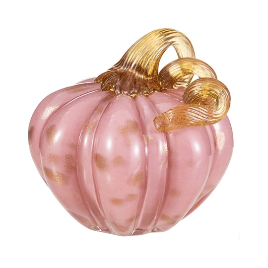 Glitzhome® 4.75" Pink Glass Short Pumpkin Fall Table Decor